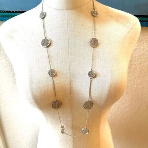 Silver tone long multi circle necklace